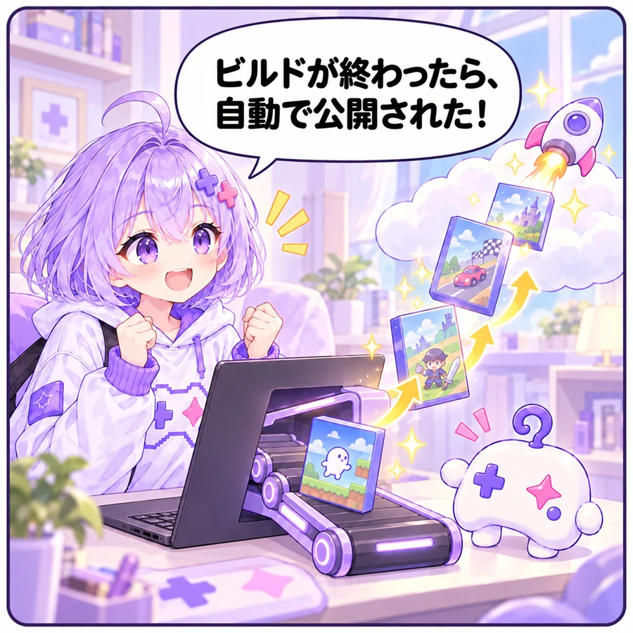 アソビ「ビルドが終わったら、自動で公開された！」