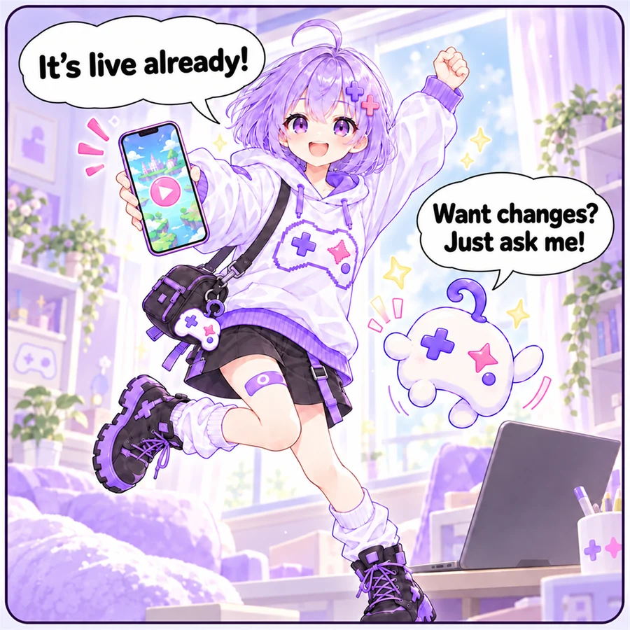 Asobi: “It's live already!”  Ai: “Want changes? Just ask me!”