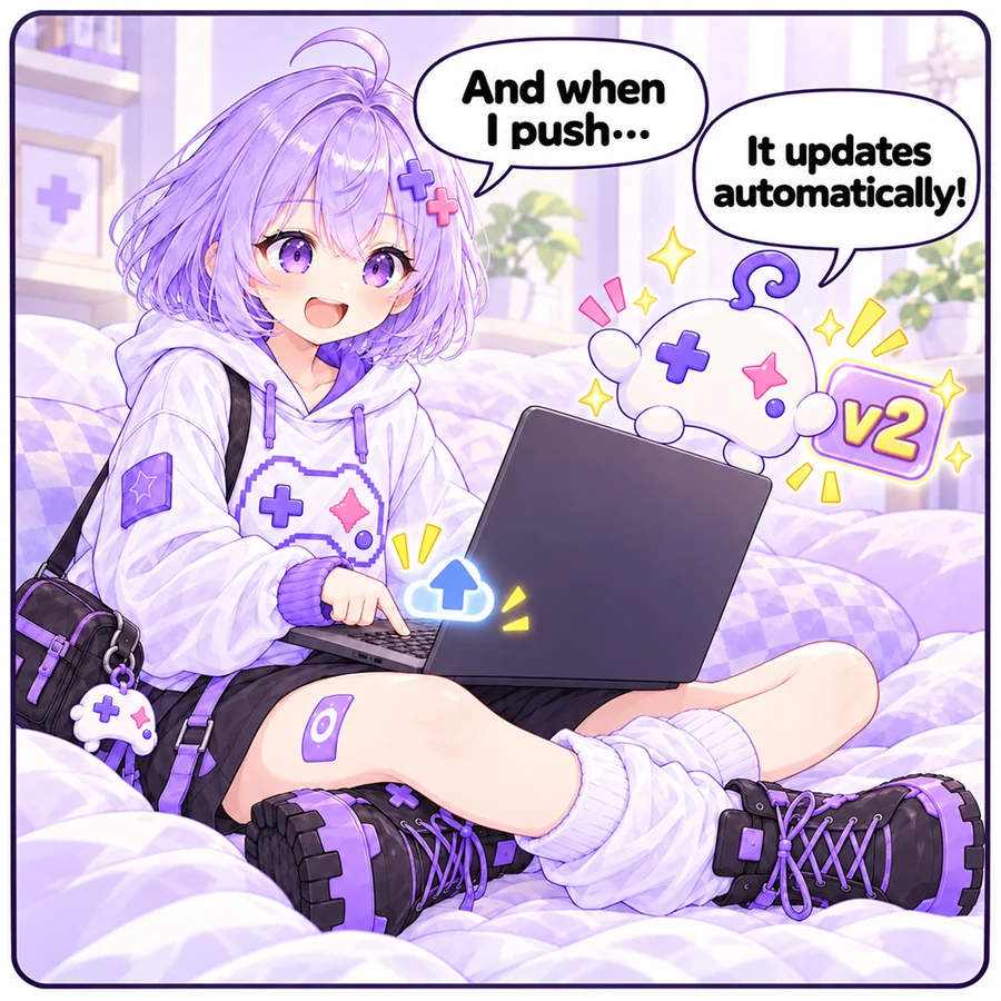 Asobi: “And when I push…” Ai: “It updates automatically!”