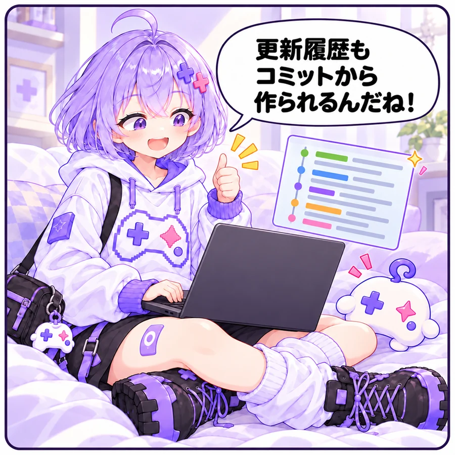 アソビ「更新履歴もコミットから作られるんだね!」