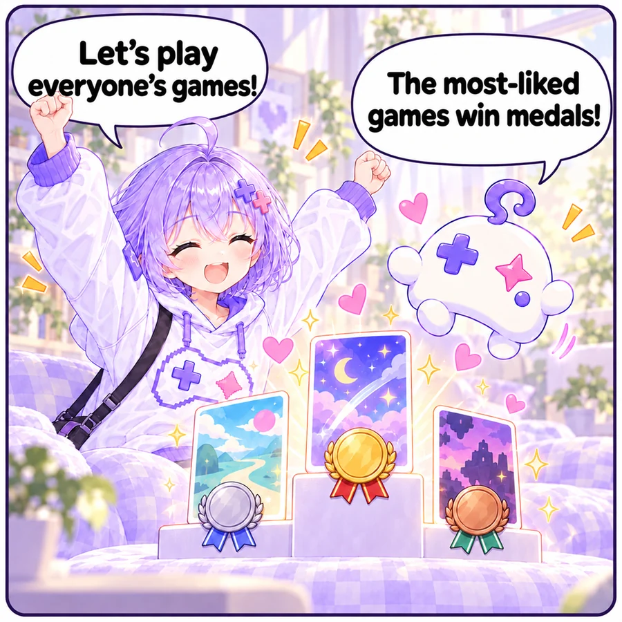 Ai: “The most-liked games win medals!” Asobi: “Let's play everyone's games!”