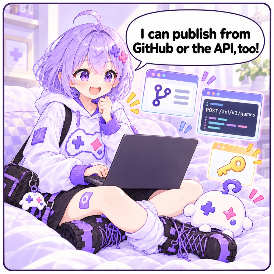 Asobi: “I can publish from GitHub or the API, too!”